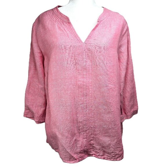 Liz Claiborne Red Linen V Neck Top Lagenlook - Picture 1 of 8